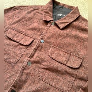 Mens All Saints Cotton Button Up Shirt XS Chocolate Brown EUC